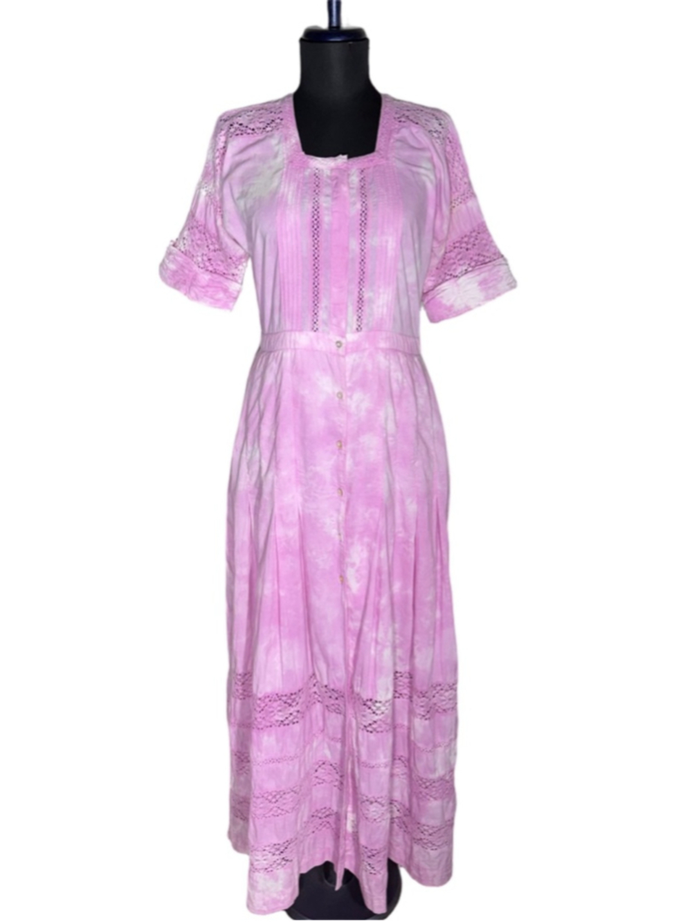 Love Shack Fancy peasant maxi dress pink cream tie dye cotton vintage style sz S